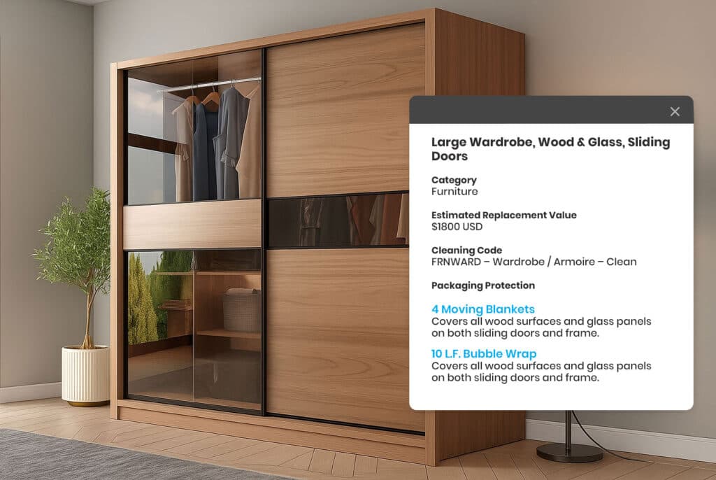 A wardrobe documented in iCat with an AI-drafted item record