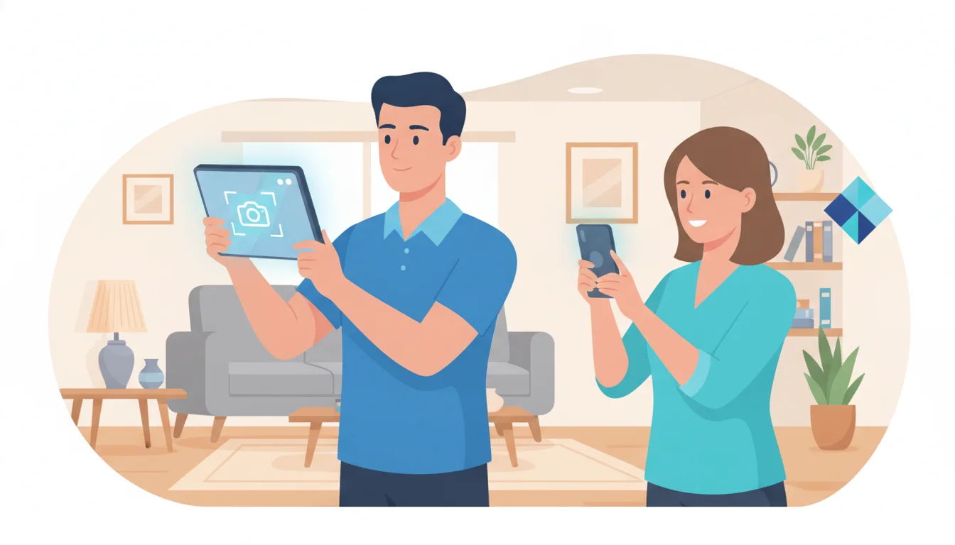 Restoration professionals using mobile software to capture and organize contents during a pack-out