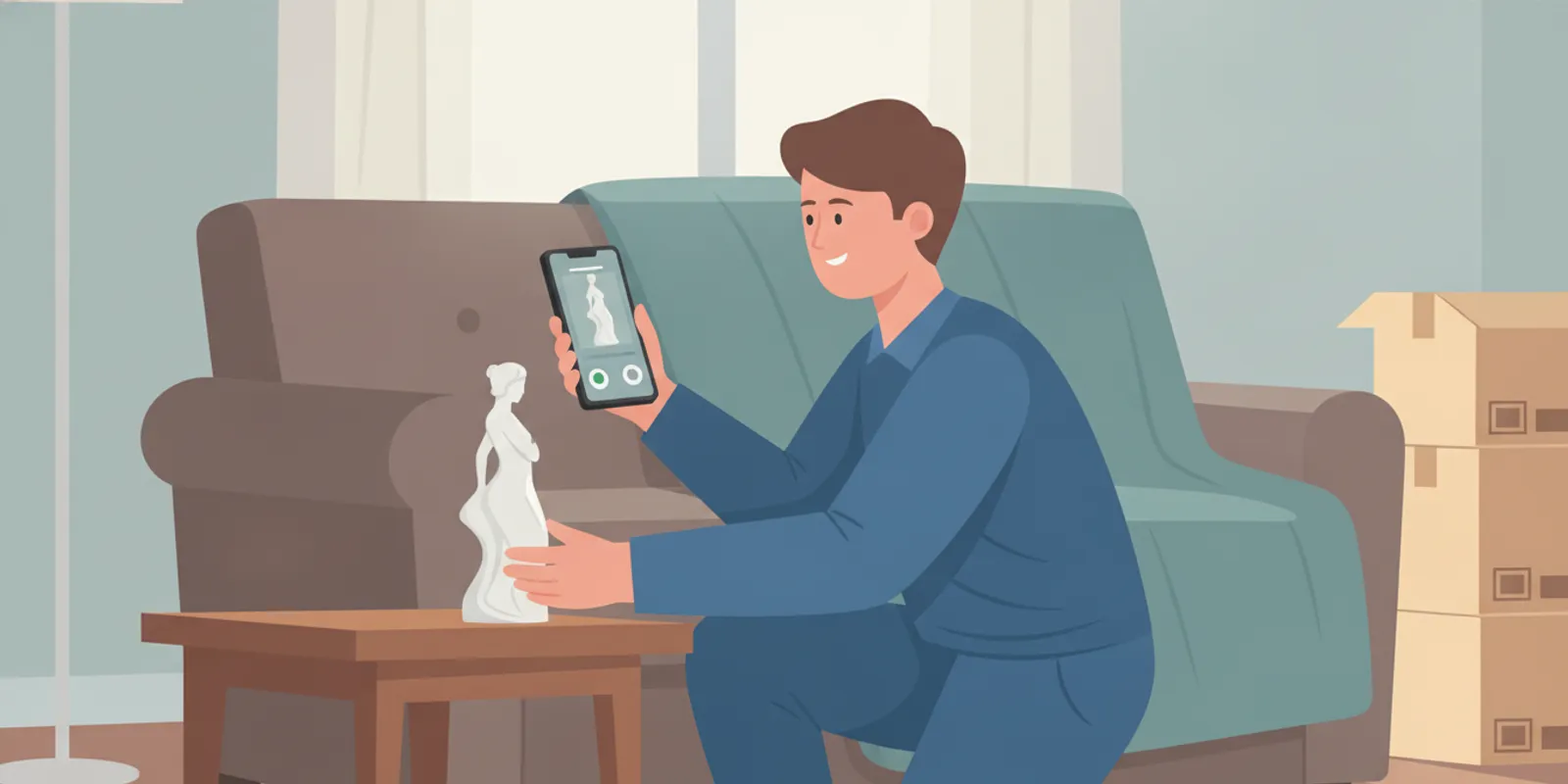 Contents restoration technician using a mobile device to document an item at a job site
