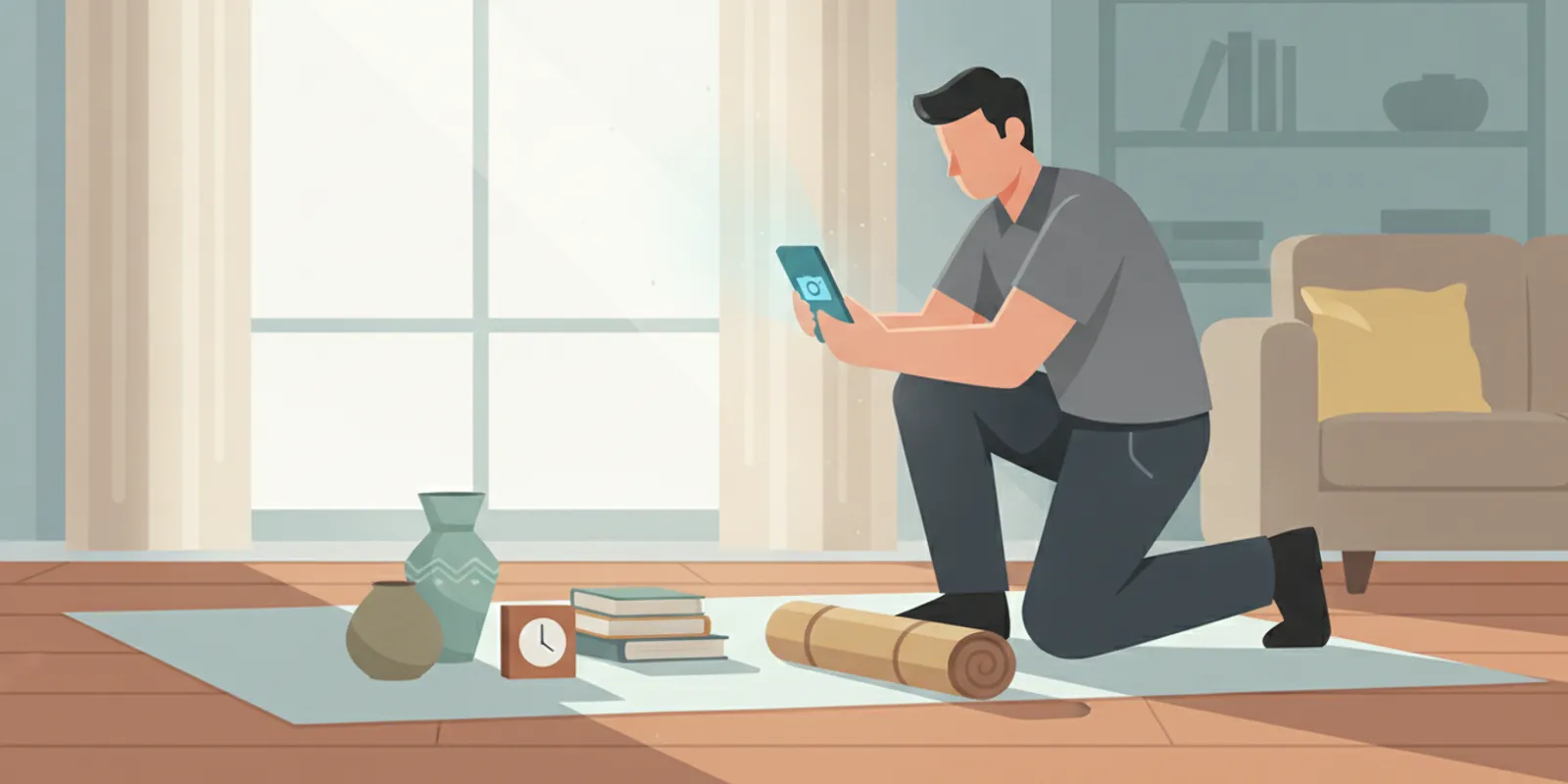 Restoration technician using a smartphone to document contents in a home