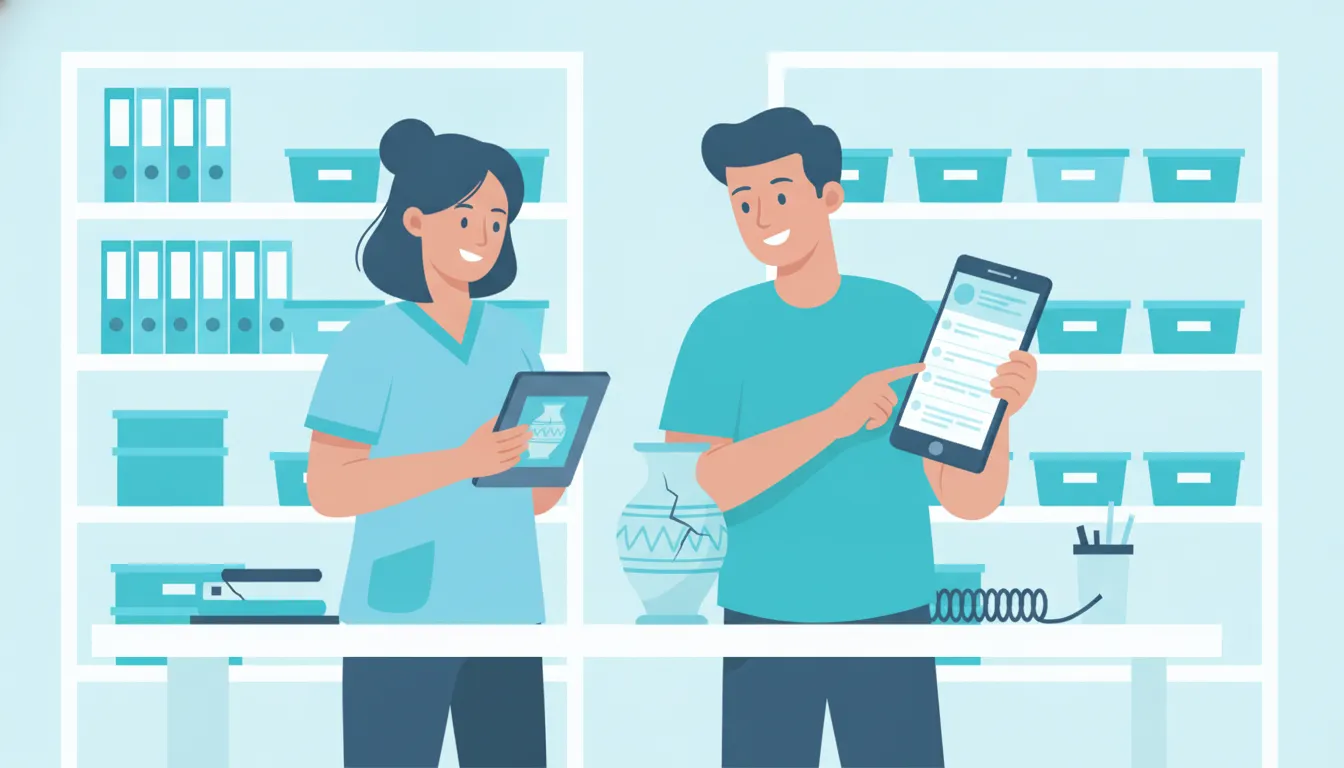 Contents restoration professionals organizing a digital inventory for claim review