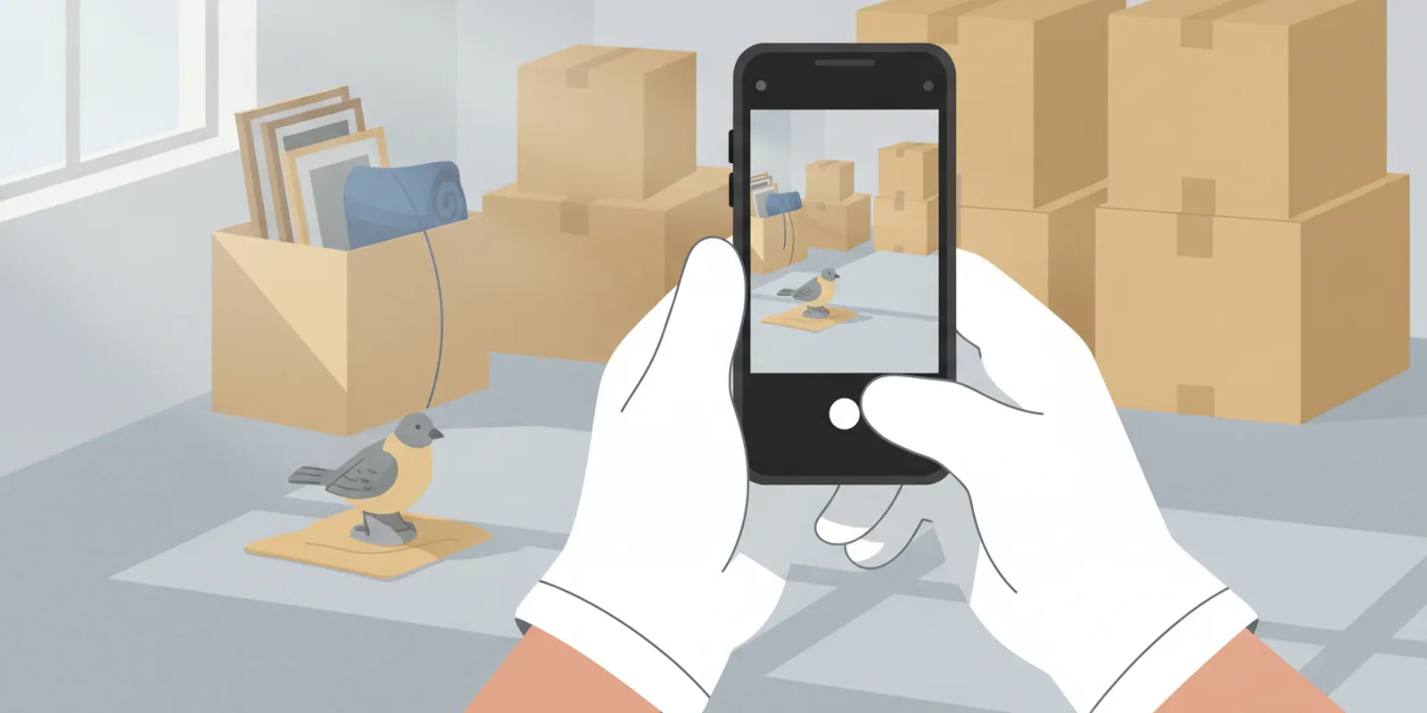 Contents restoration technician using a smartphone to document a household item on site