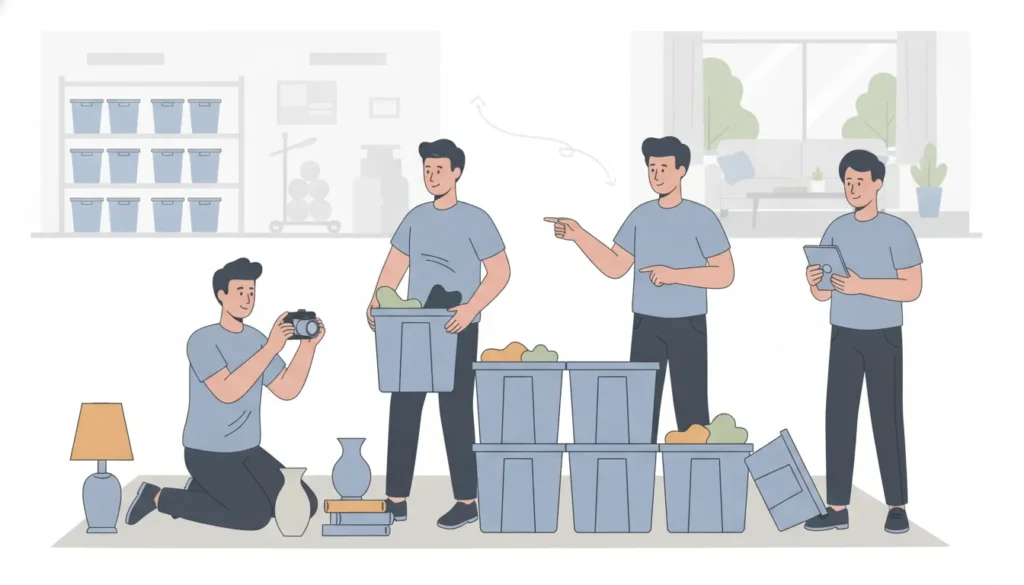 Contents restoration professionals coordinating a contents job workflow
