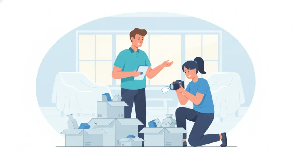 Contents restoration technicians documenting household items in the field