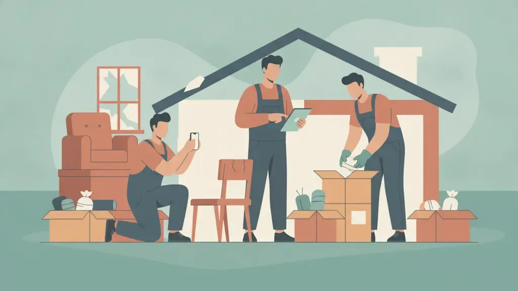 Restoration contractors documenting contents for an insurance claim submission